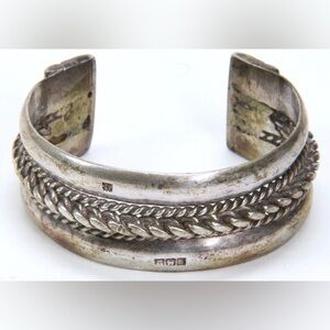 Vintage Heavy Sterling Silver Cuff Bracelet with British Hallmarks